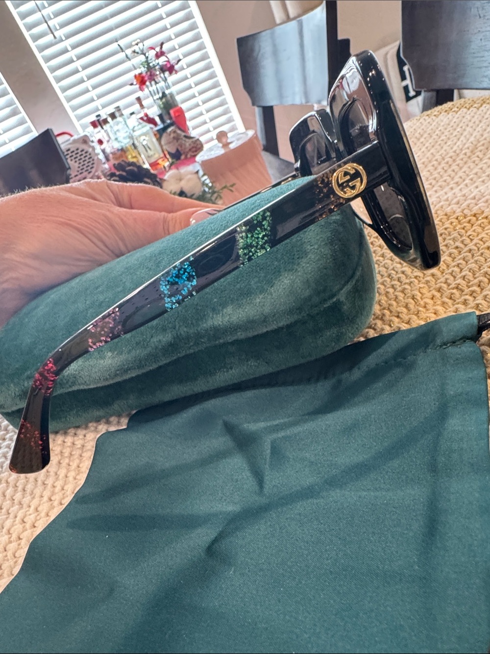Gucci Women's Square Sunglasses with Multicolor Glitter Accents - Picture 3 of 3